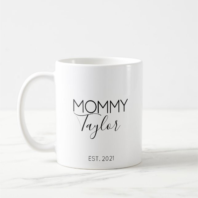 Tasse de café Cadeau d'annonce de grossesse Nom de (Gauche)