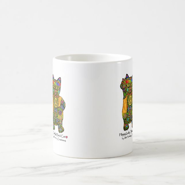 Tasse de café chanceuse de chat noir de hippie (Centre)