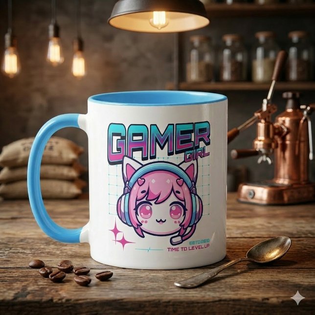 Tasse de café chat fille de gamer (Créateur téléchargé)