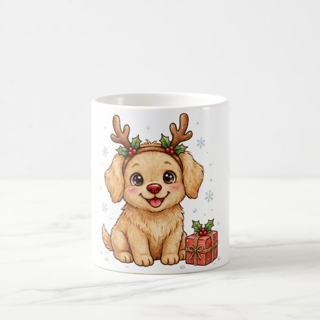 Tasse de café Chien Noël Renne Chiot (Centre)