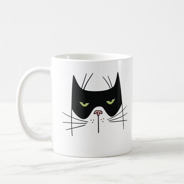 Tasse de café citation drôle de chat bonjour révei (Gauche)