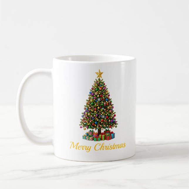 Tasse de café classique Joyeux Noël Arbre (Gauche)