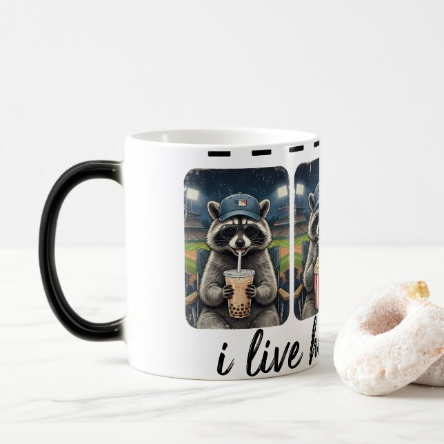 Tasse de café de baseball de raton laveur drôle –  (Avec donut)