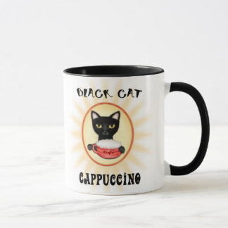 Tasse de café de cappuccino de chat noir