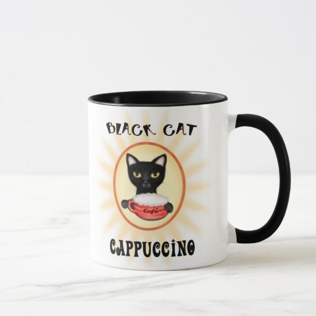 Tasse de café de cappuccino de chat noir (Droite)