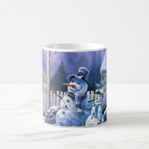 Tasse de café de deux bonhommes de neige