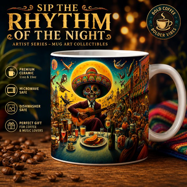 Tasse de café de guitariste squelette de Fiesta su (Créateur téléchargé)