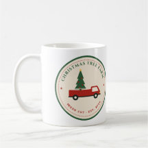 Tasse de café de la ferme de sapins de Noël camion