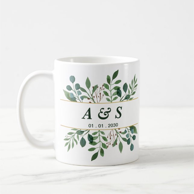 Tasse de café de mariage floral blanc vert (Gauche)