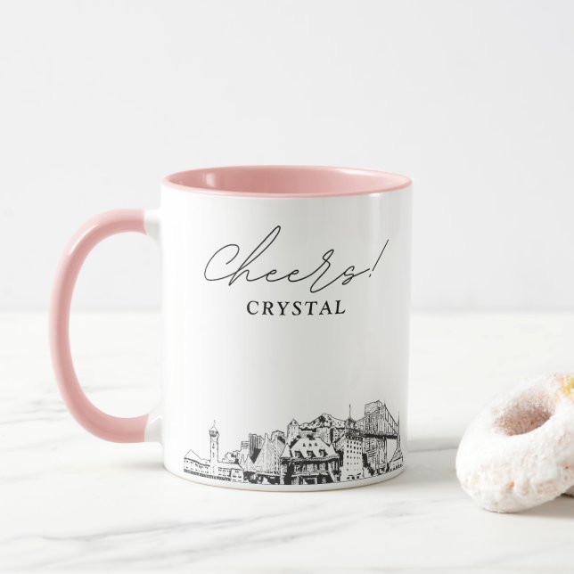 Tasse de café de mariage personnalisée sur la skyl (Avec donut)