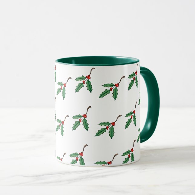 Tasse de café de Noël au houx de fêtes (Devant droit)