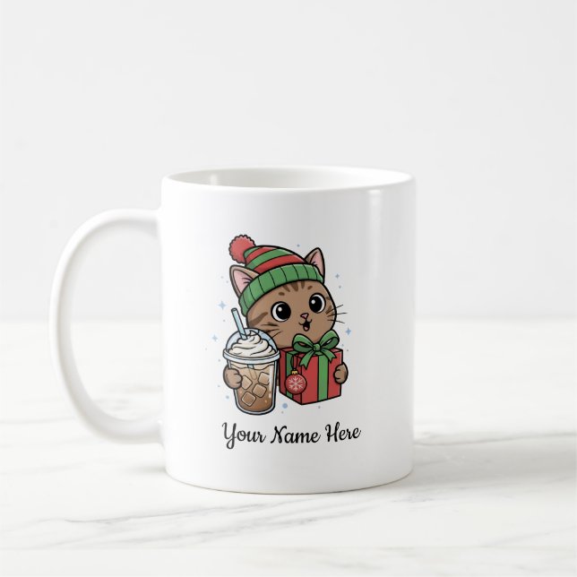 Tasse de café de Noël avec un chat Kawaii (Gauche)