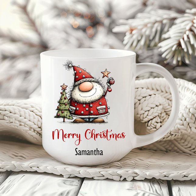 Tasse de café de Noël dessin animé Santa drôle et  (Funny Quirky Santa Cartoon Christmas Coffee Mug)