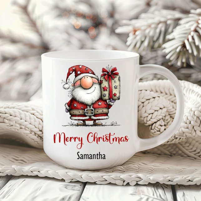 Tasse de café de Noël dessin animé Santa drôle et  (Playful Funny Santa Cartoon Christmas Coffee Mug)