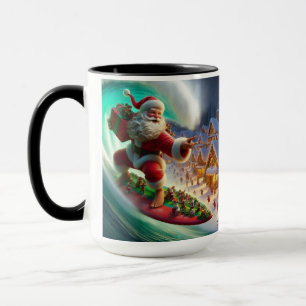 Tasse de café de Noël Père Noël en surf arrivant e