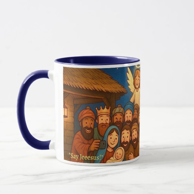 Tasse de café de nuit sainte selfie Noël 11 oz (Gauche)
