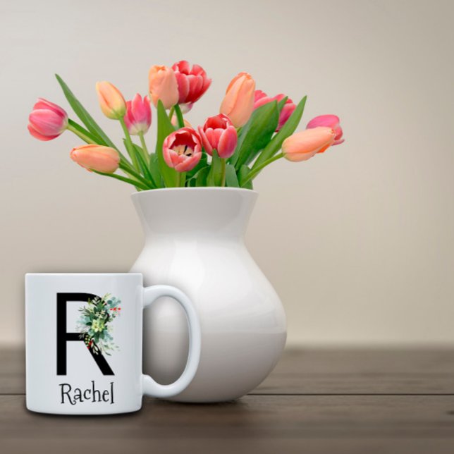 Tasse de café de retraite avec monogramme de fleur (Créateur téléchargé)