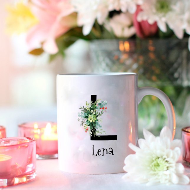Tasse de café de retraite avec monogramme de fleur (Créateur téléchargé)