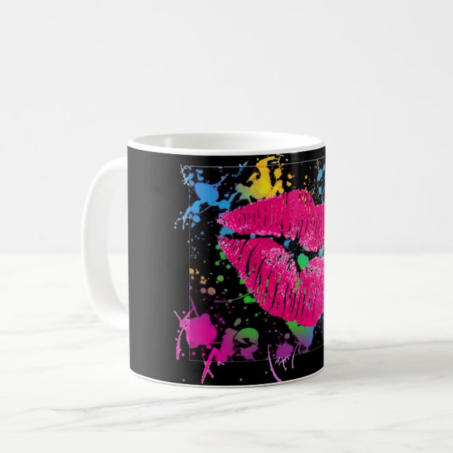 Tasse de café d'éclaboussure de peinture de lèvres (Devant gauche)