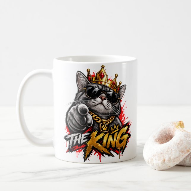 Tasse de café double face Le Roi Chat Cool Avec Co (Avec donut)