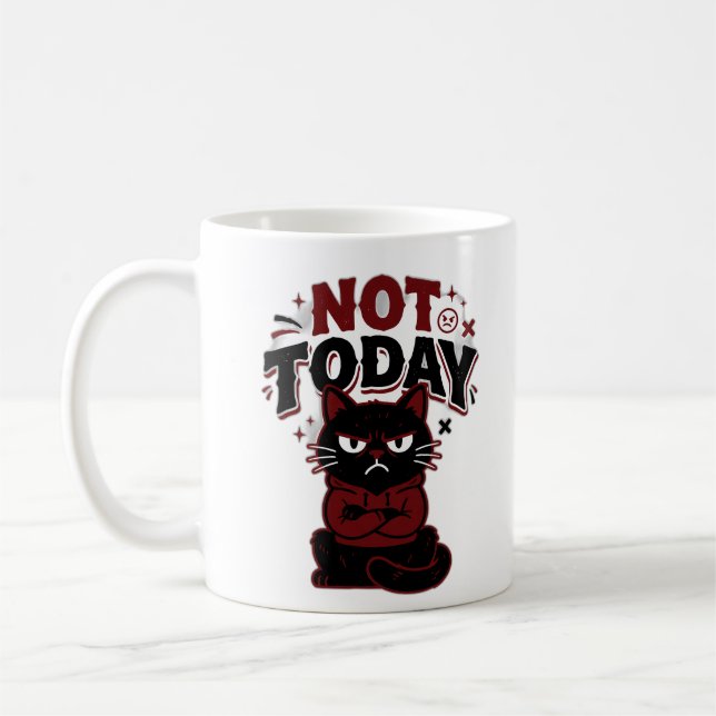 Tasse de café drôle de chat noir grincheux Pas auj (Gauche)