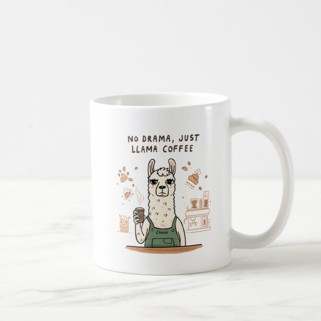 Tasse de café drôle de lama barista – “Pas de dram (Droite)