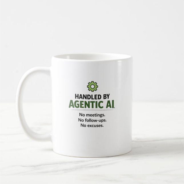 Tasse de café drôle de technologie gérée par l'IA  (Gauche)