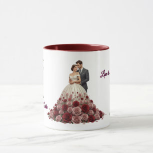 Tasse de café élégant couple de mariage floral