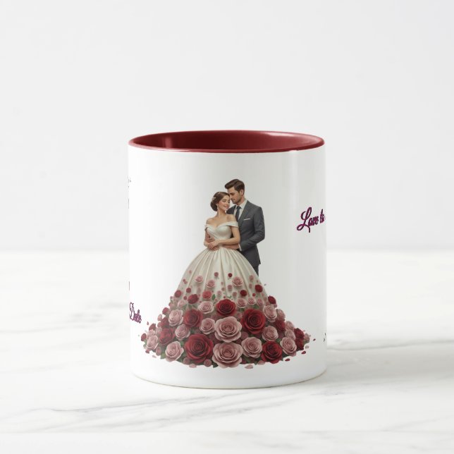Tasse de café élégant couple de mariage floral (Centre)