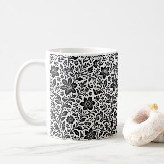 Tasse de café élégante en monochrome avec motif fl