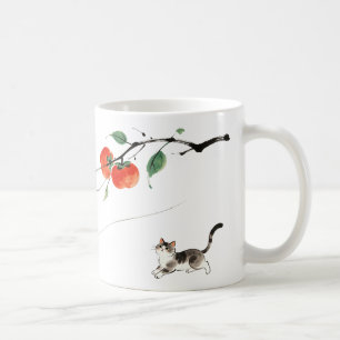Tasse de café en art de chat au kaki lavis chinois
