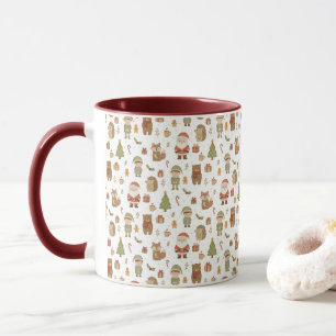 Tasse de café en bois de Noël dessinée à la main