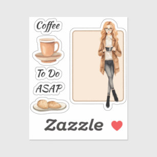 Tasse de café et autocollant plante fille