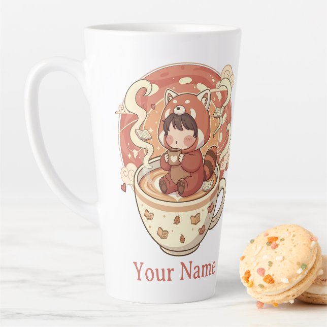 Tasse de café et latte Panda Rouge 17oz (En situation)