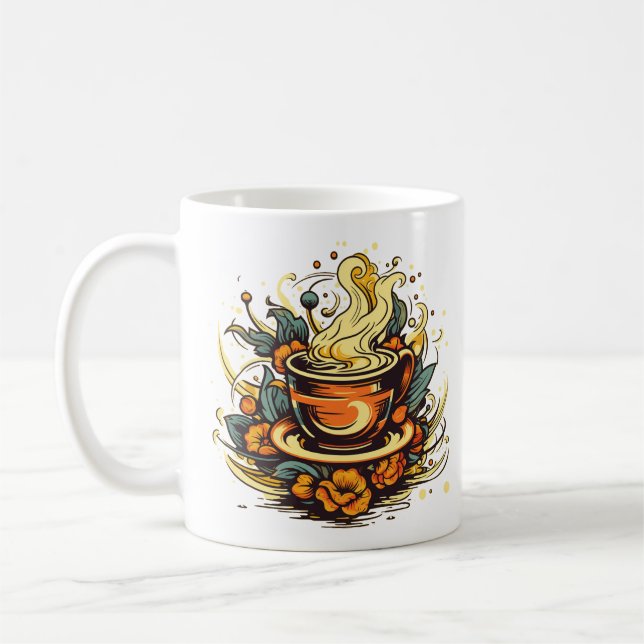 Tasse de Café et Vapeur Florale (Gauche)