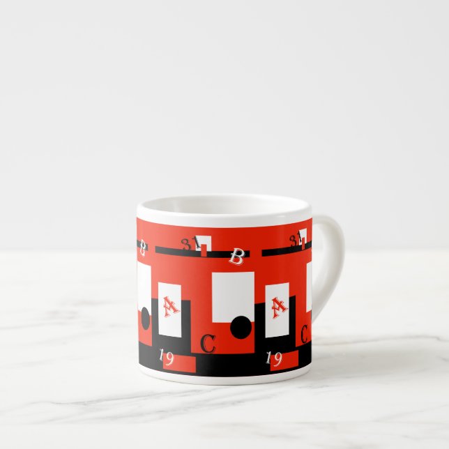 Tasse de café expresso en noir, blanc et rouge d'a (Devant droit)
