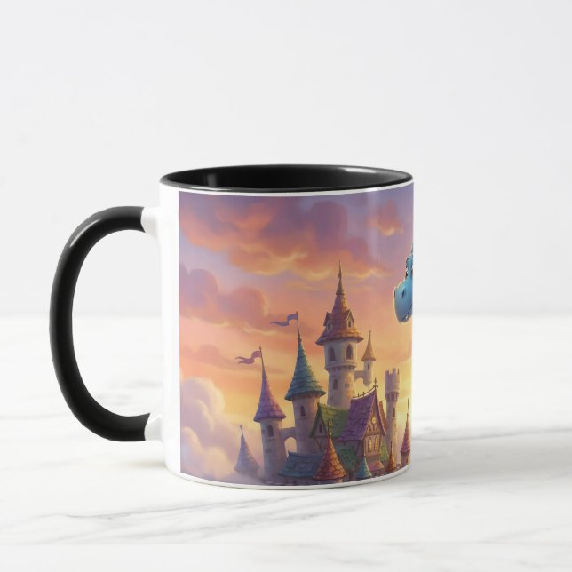 Tasse de café fantaisie de joli dragon bleu  (Gauche)