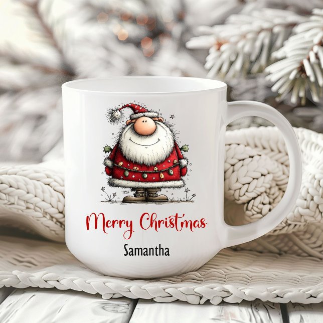 Tasse de café festive avec Santa de dessin animé e (Quirky Cartoon Santa Humor Festive Coffee Mug)