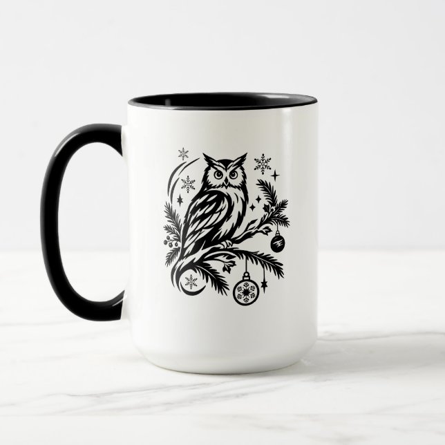 Tasse de café festive chouette de Noël (Gauche)