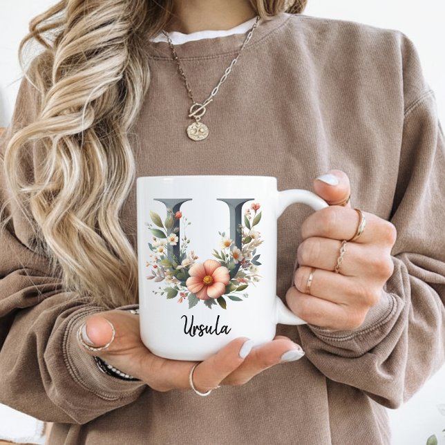 Tasse de café Fleur de naissance, Mug floral perso (wildflower monogram gift, custom mug for mom, floral gift for daughter, floral gift for friend,)