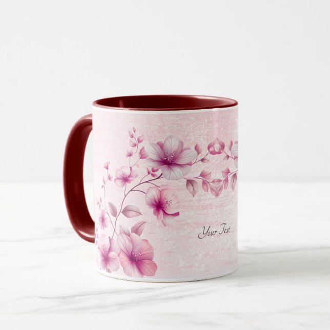 Tasse de café Fleurs roses aquarelle (Devant gauche)