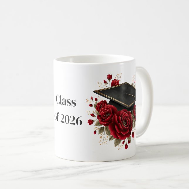 Tasse de café Fleurs Rouges Diplômé (Devant droit)