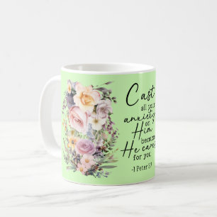 Tasse de café florale avec verset biblique chrétie
