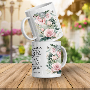 Tasse de café florale avec verset biblique chrétie