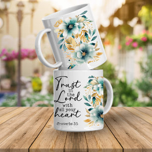Tasse de café florale avec verset de la Bible Prov