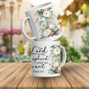 Tasse de café florale avec verset de Psaume de la