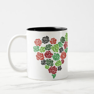 Tasse de café florale de roses verts et rouges