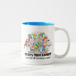 Tasse de café folle de dames d'oiseau