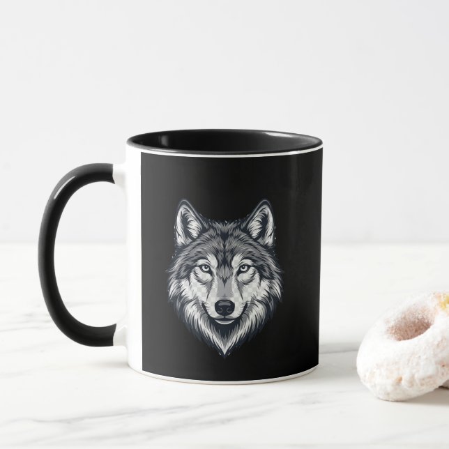 Tasse de café graphique à tête de loup solitaire f (Avec donut)