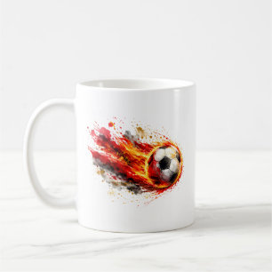 Tasse de café graphique animée de football enflamm